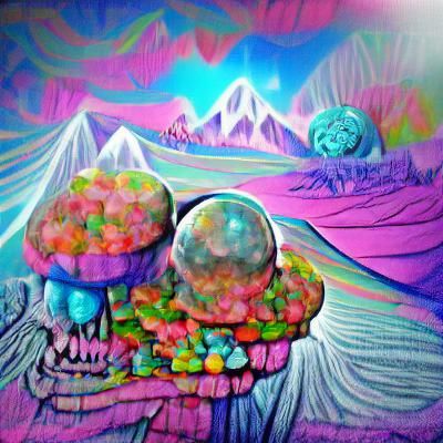 Psychedelic Candy Mountain: Neon Digital Illustration