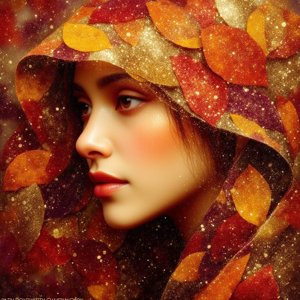 Nature Goddess in Gold and Burgundy, Klimt Style