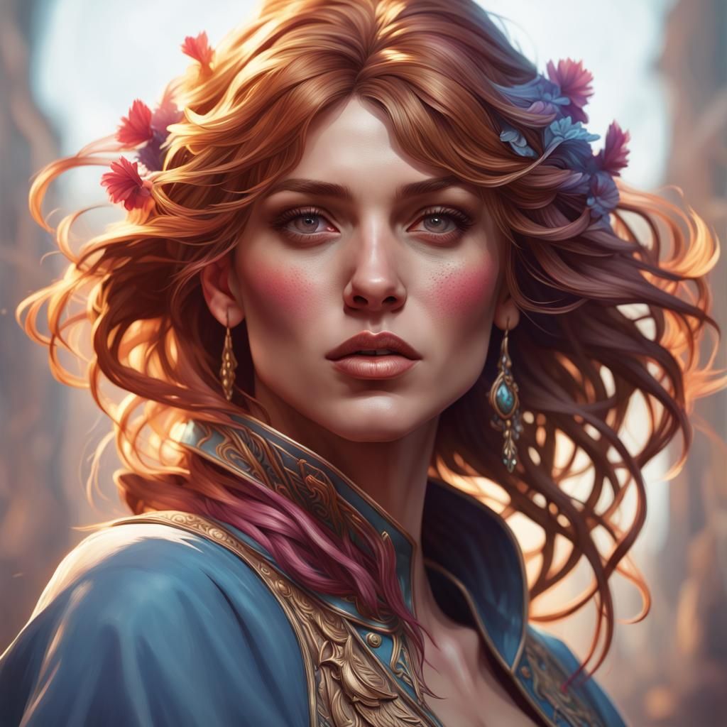 Detailed Portrait in Art Nouveau Style