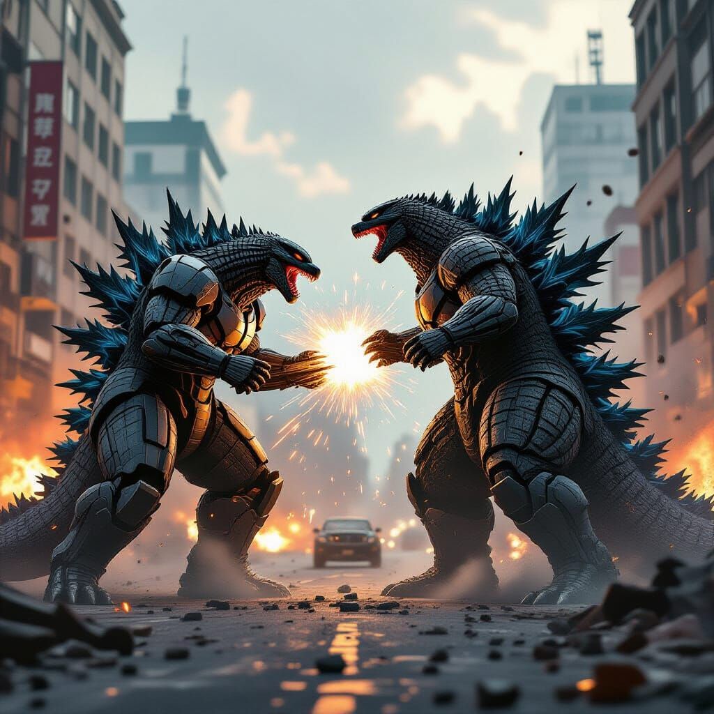 Godzilla Obliterates Jaeger in Ruined City