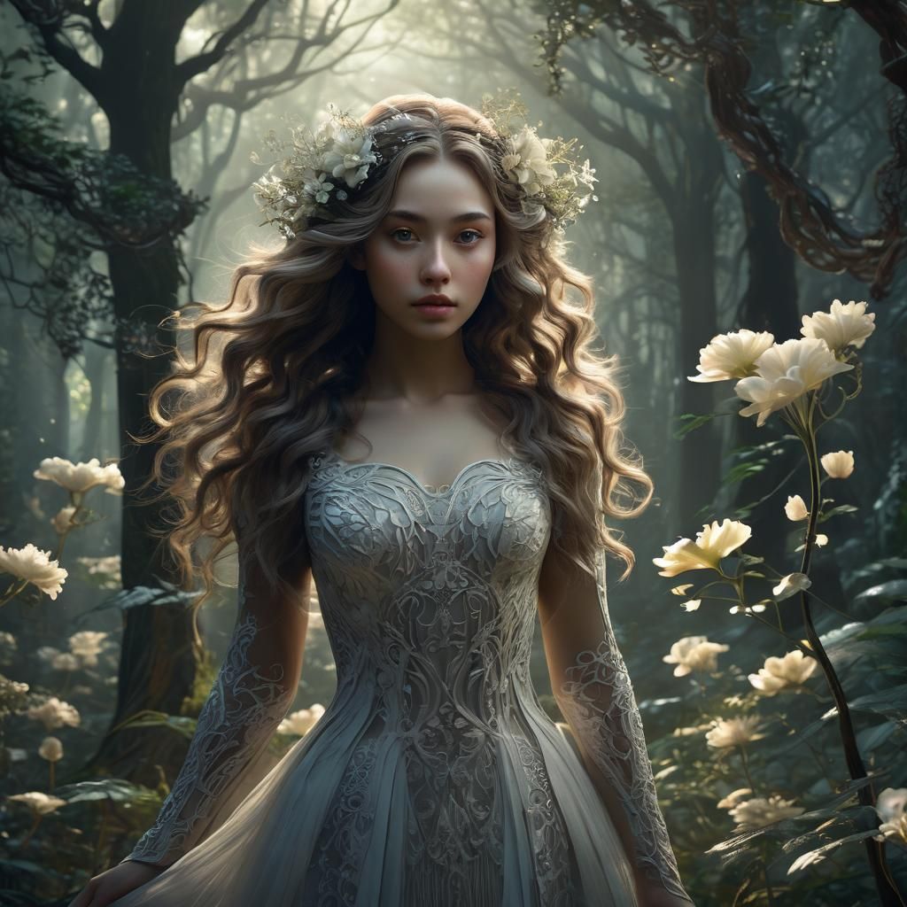 Mystical Forest Girl in Imperial Art Style