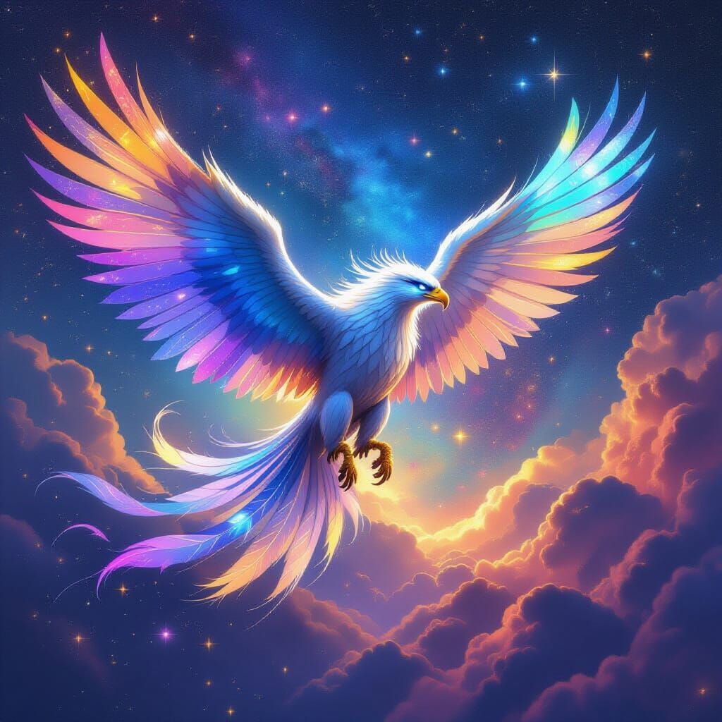 Galactic Griffin Soaring Through Starry Sky as Digital Art