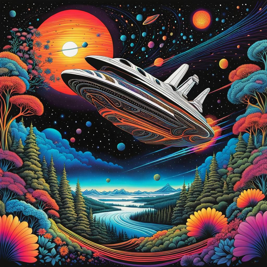 Spaceship Crash: Psychedelic Calligraphic Art