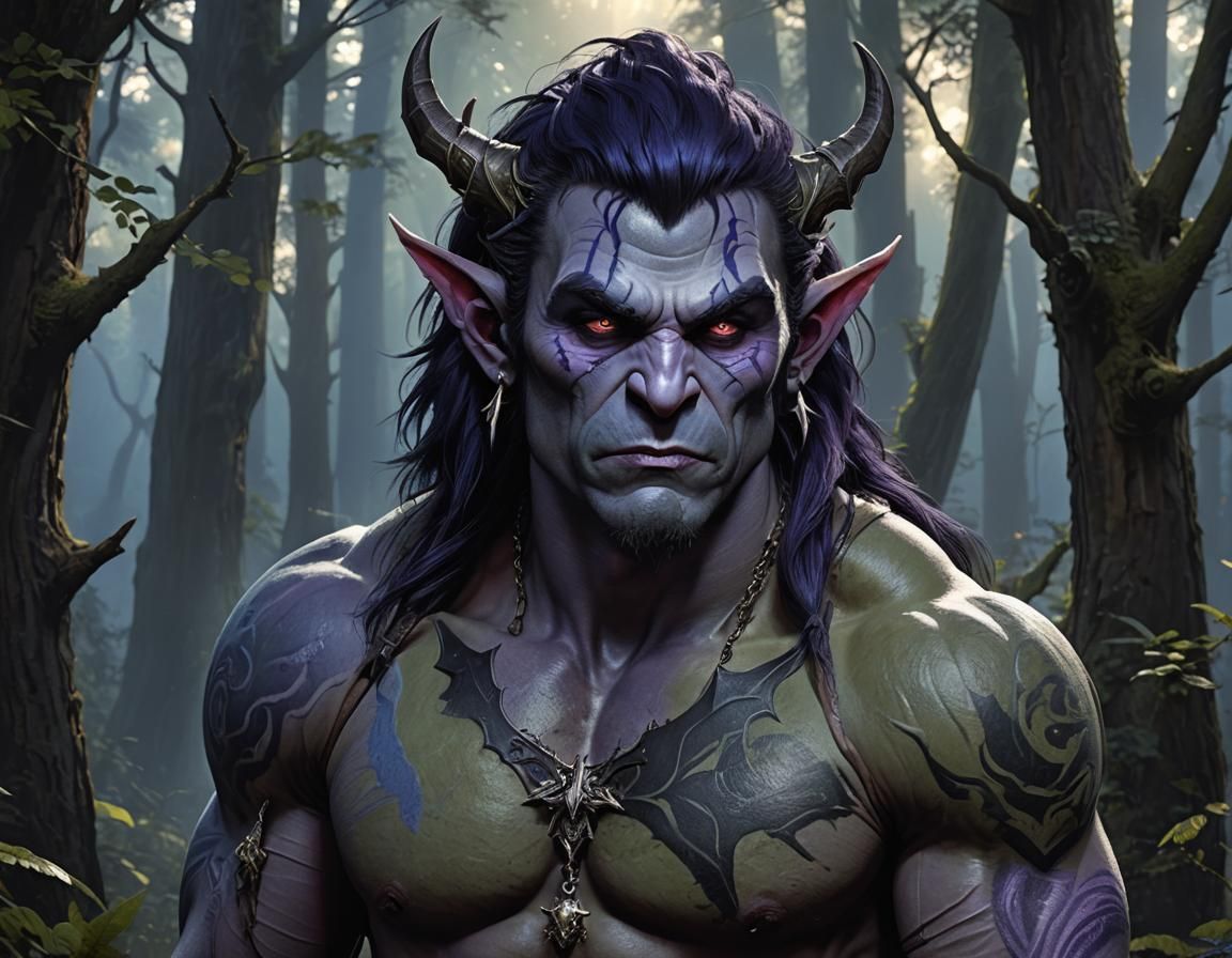 Handsome Orc in Enchanted Forest: Hyperrealistic Portrait