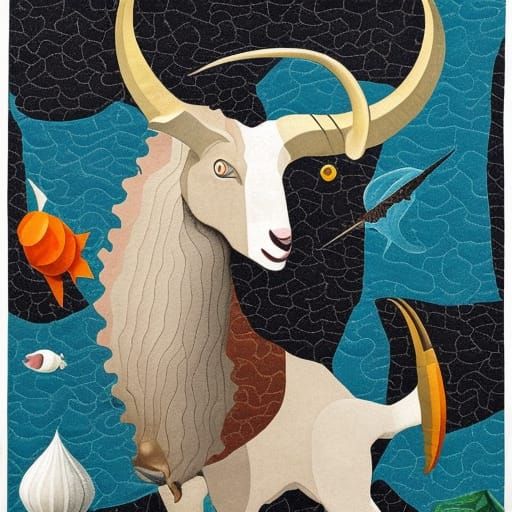 Astrological Capricorn Goat-Fish in Klimt Style