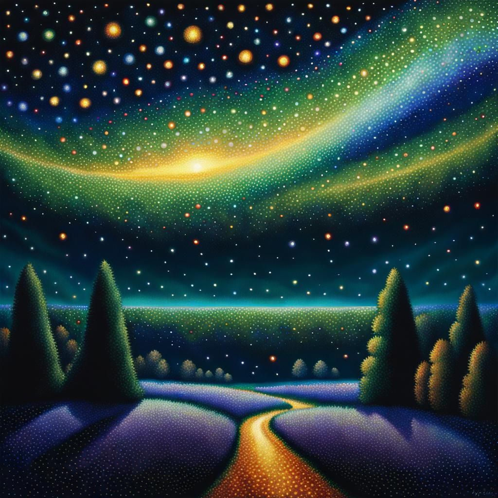 Ethereal Starry Night Sky Pointillist Masterpiece