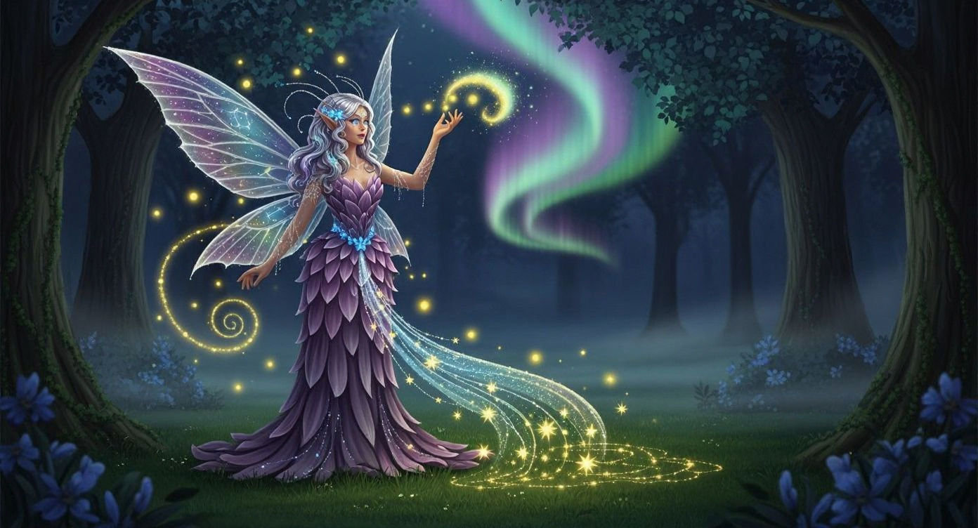 Radiant Fairy Unveils Aurora in Moonlit Glade