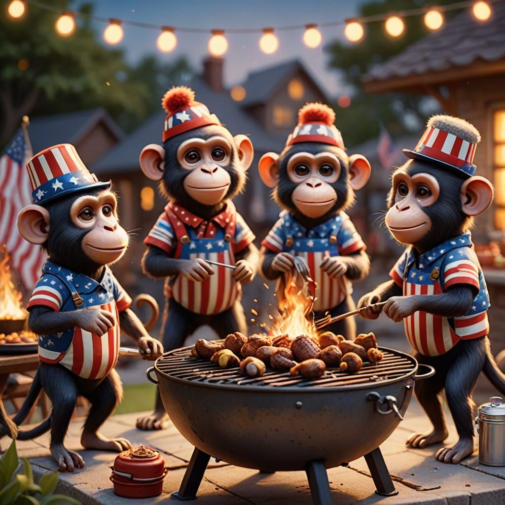 Monkeys Build BBQ Grill: Pixar-Style Concept Art