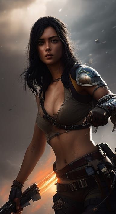 Post-Apocalyptic Warrior Girl in Hyperrealism Style