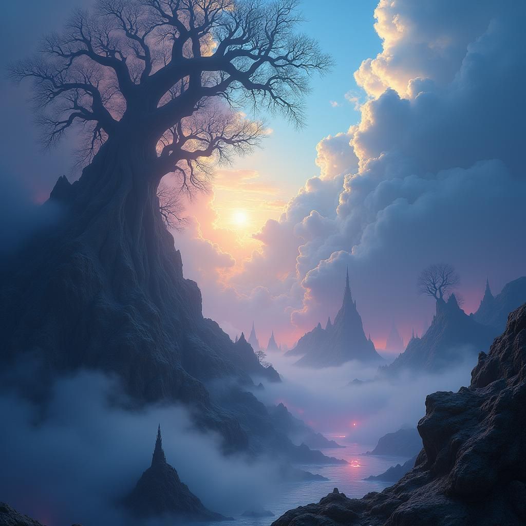 Otherworldly Realm Revealed in Iridescent Mist