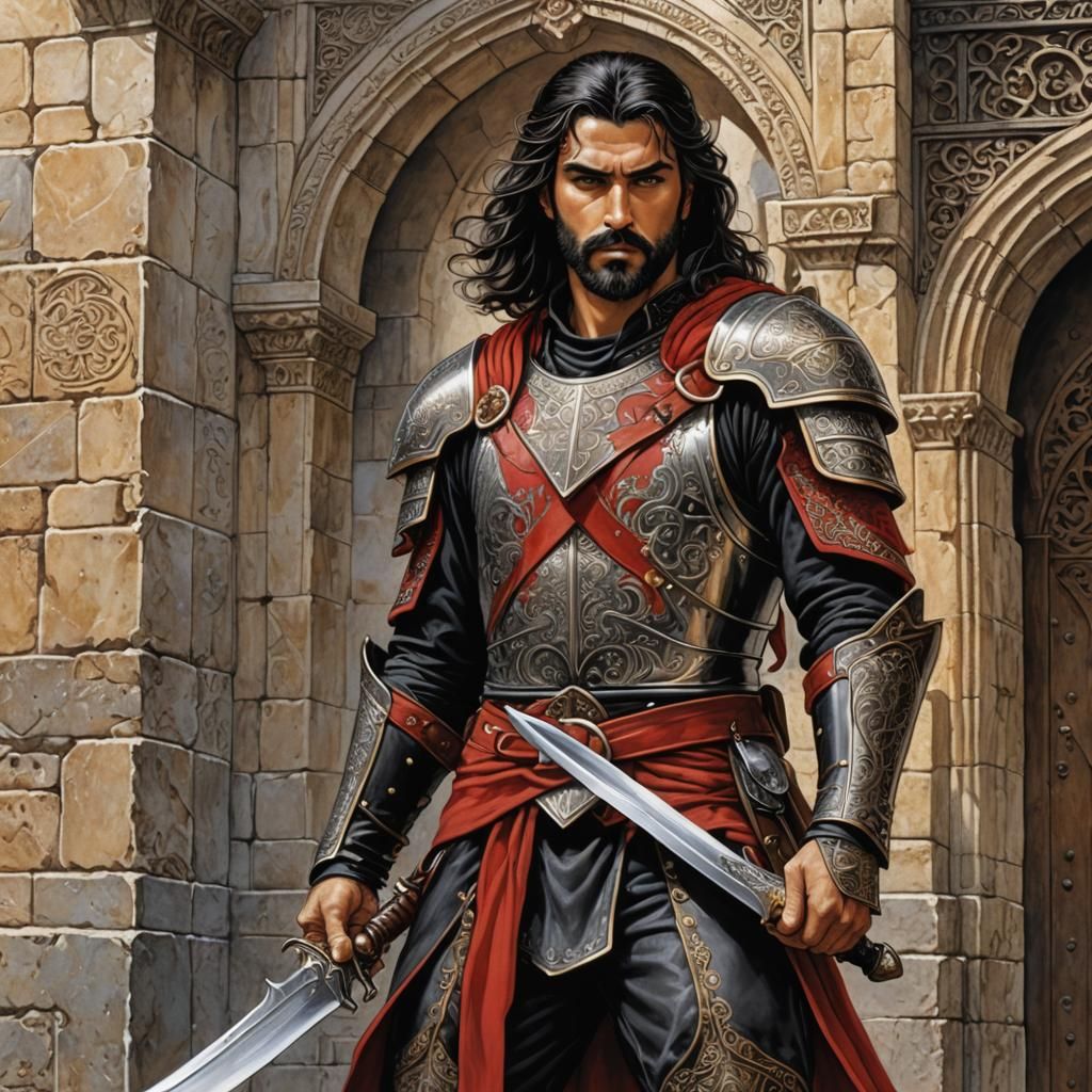 Arabian Warrior at City Gate in Bande Dessinées Style