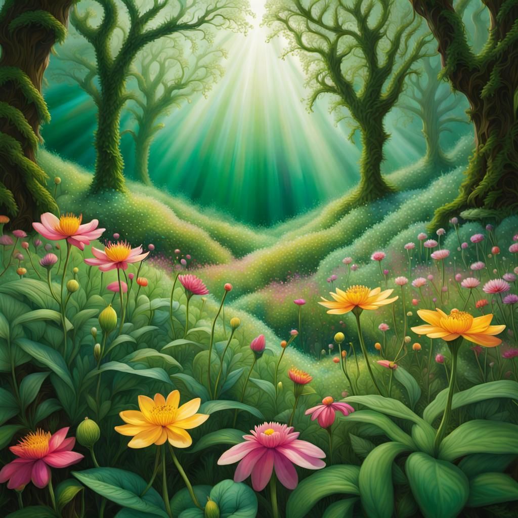 Secret Grove of Radiant Flowers in Emerald Meadow