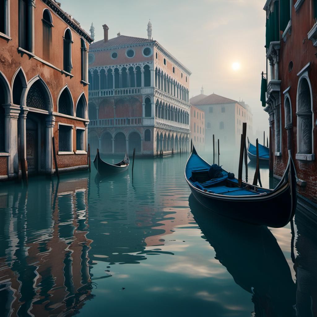 Eerie Venice Lagoon in Zombiecore Style