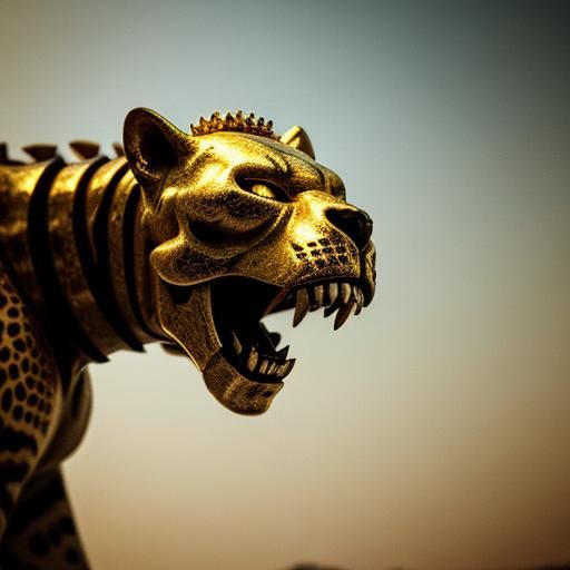 Golden Jaguar Skull with Crown in Cinematic Lighting