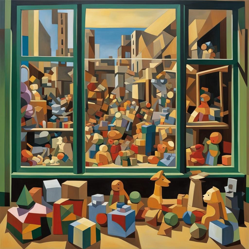 Toy Store Window: Cubist Art Deco Painting