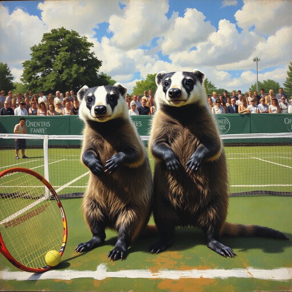 Badgers Play Tennis at Wimbledon: Cezanne and Miro Style