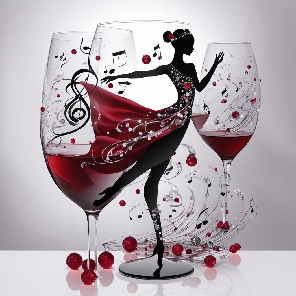 Ballerina's Ruby Dance with Wine and Music