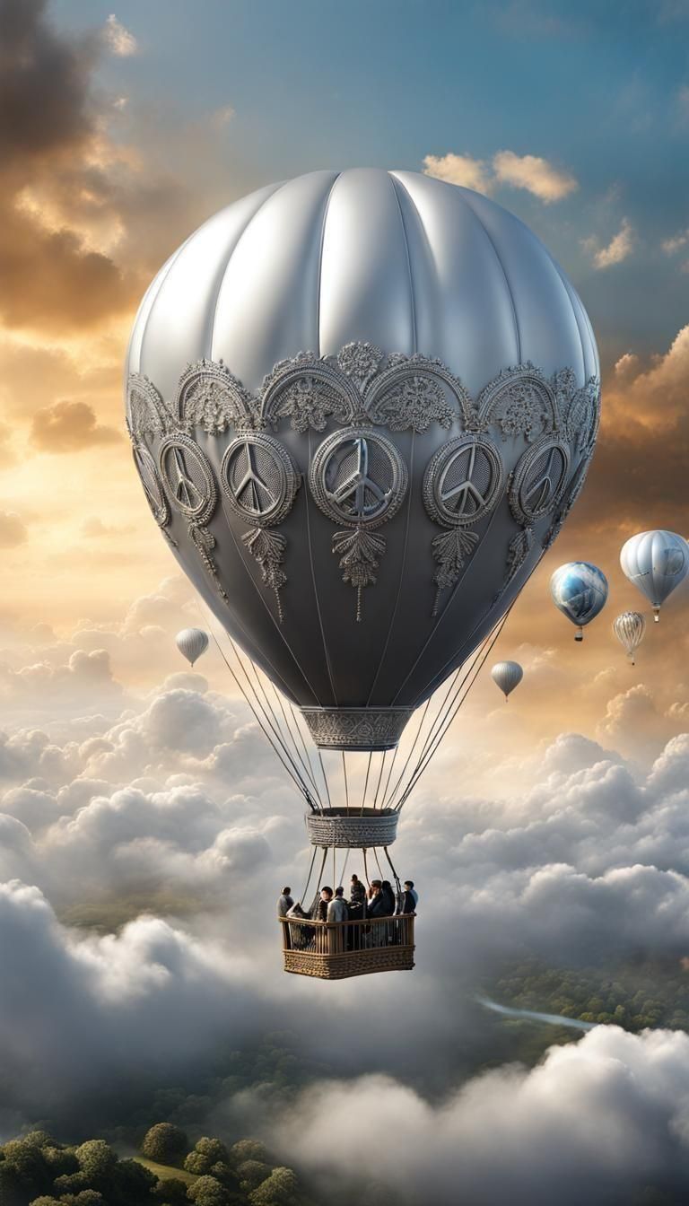 Peaceful Silver Balloon Ascends in Digital Painting