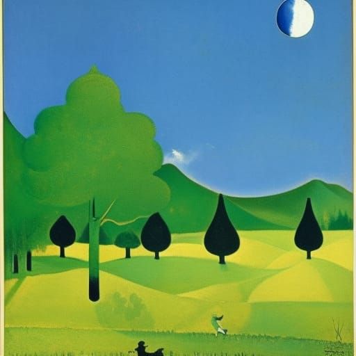 Surreal Woodland Scene in Modernist Style