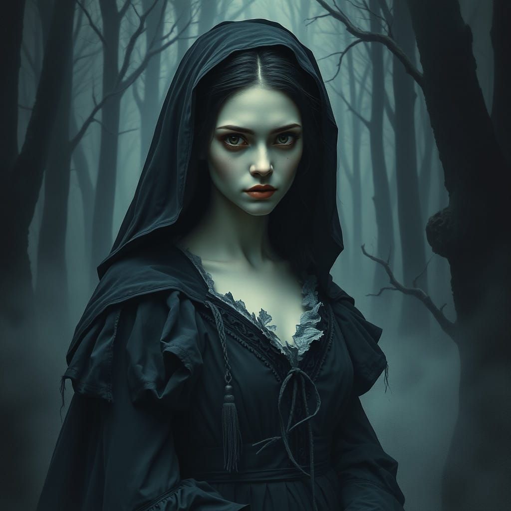 Ethereal Gothic Snow White in Victorian Mourning Attire