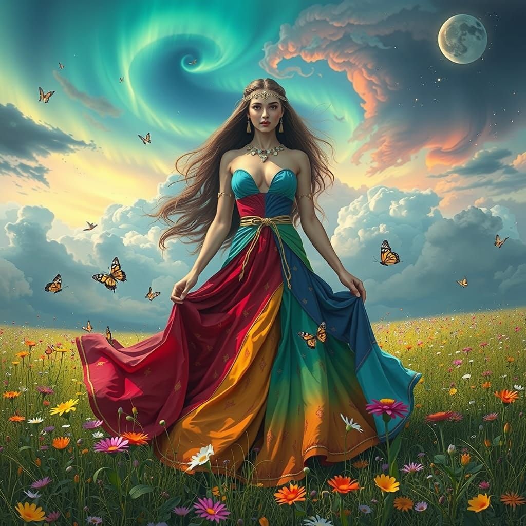 Majestic Woman Embodies the Elements in a Vibrant Spring Mea...
