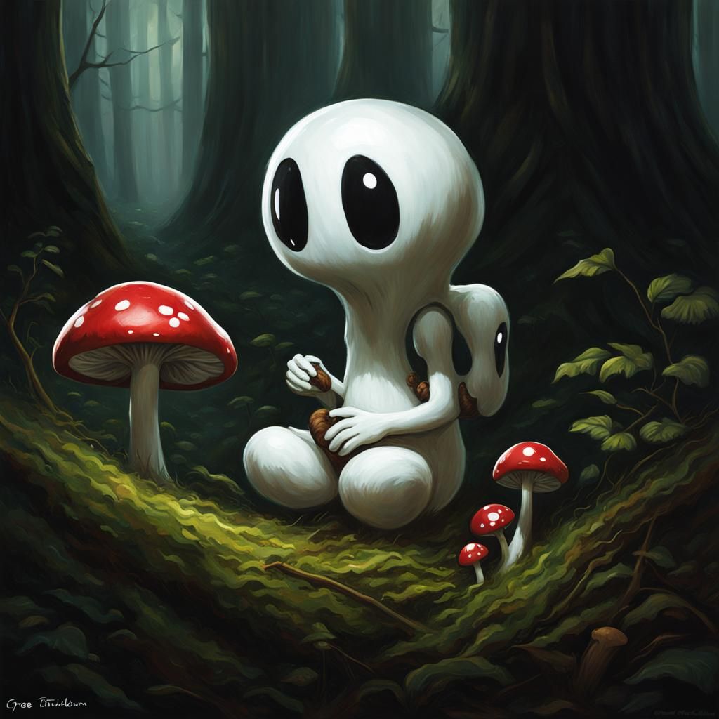 Kodama Watching a Mushroom, Sinister Digital Art