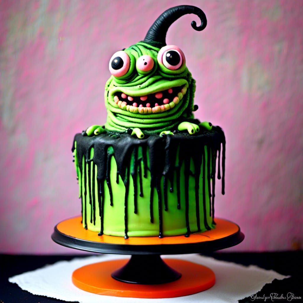 Gothic Slimer Doll Cake with Black Icing