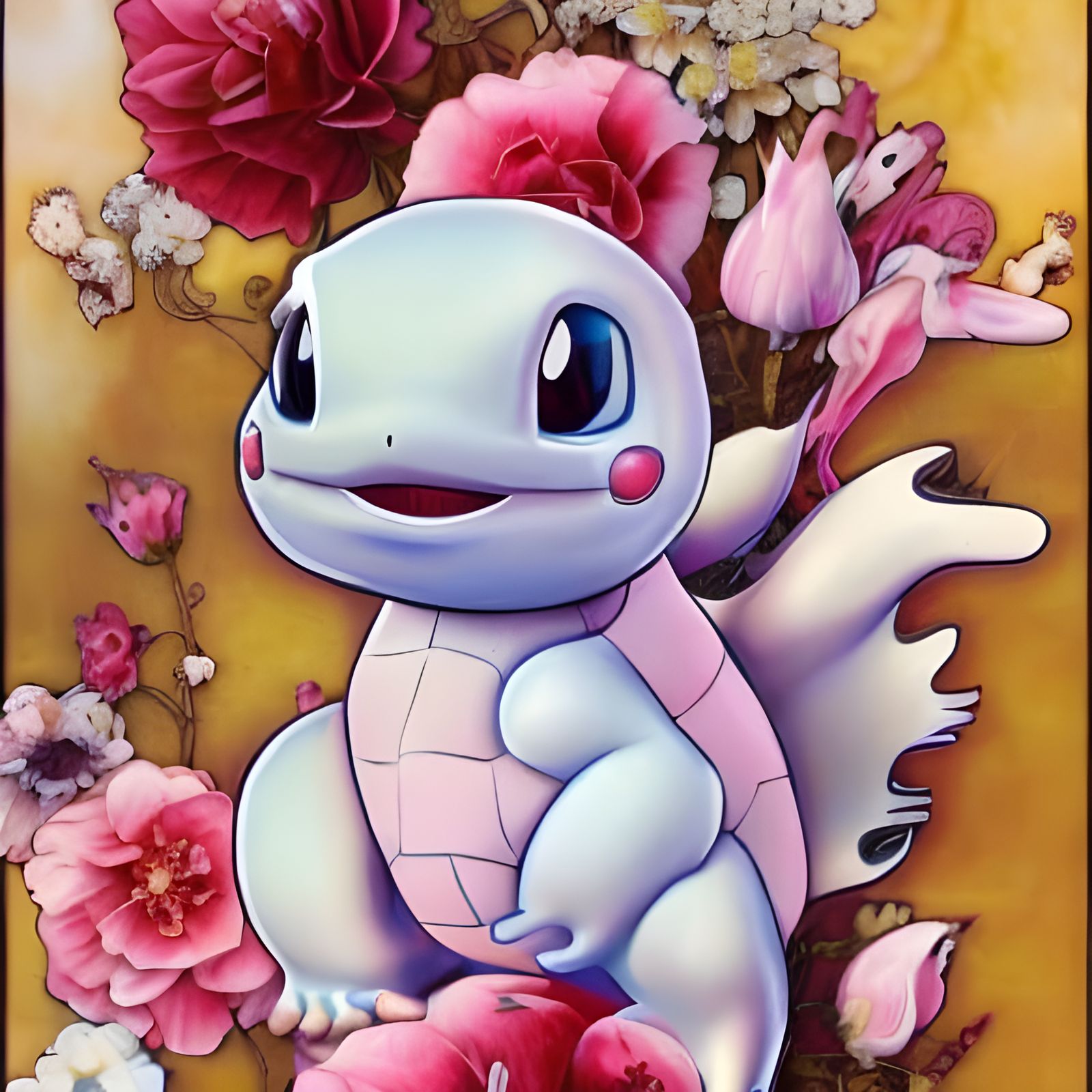 Hyperdetailed Rococo Squirtle with Hearts and Flowers