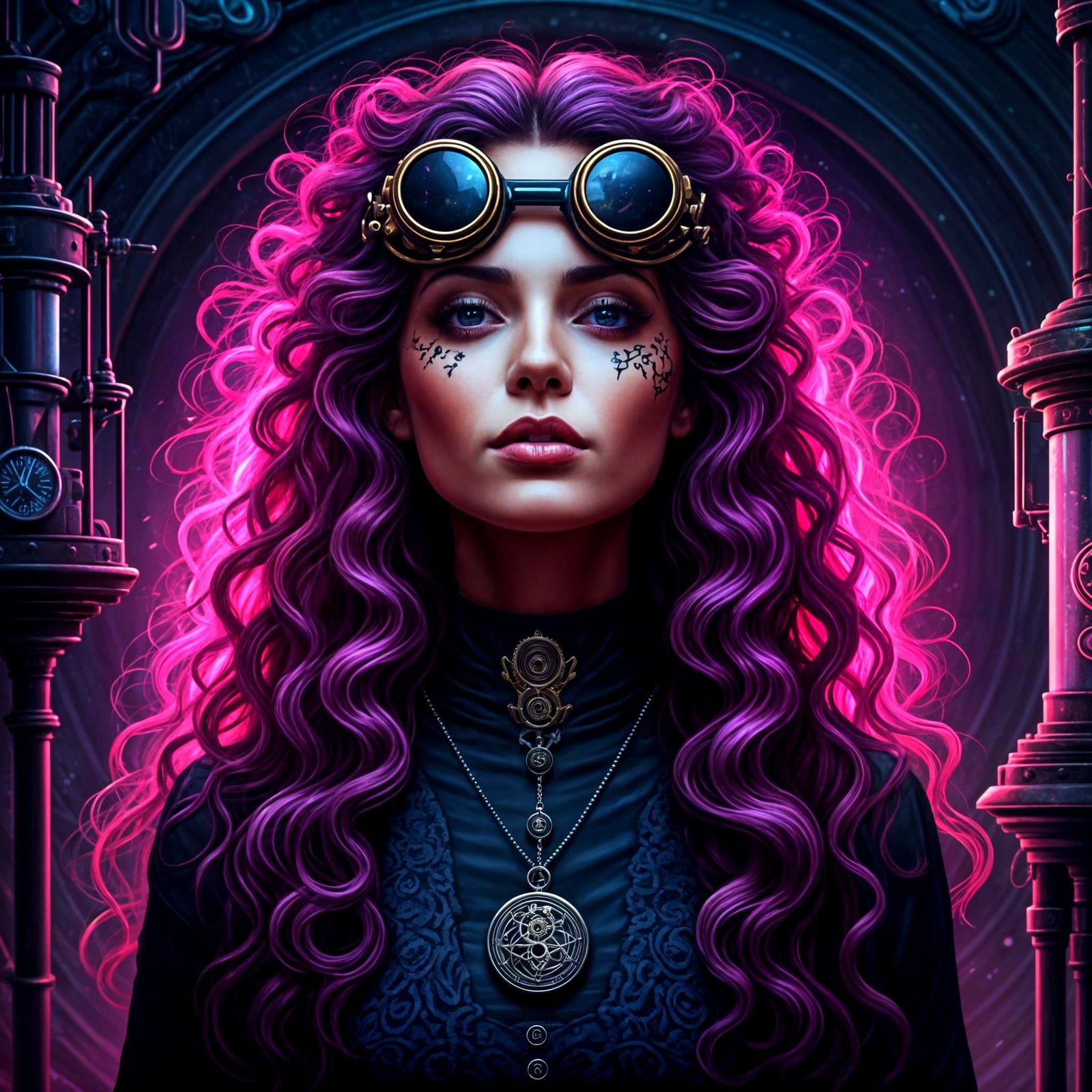 Cybersynthwavegothsteampunk Fusion in a Digital Art