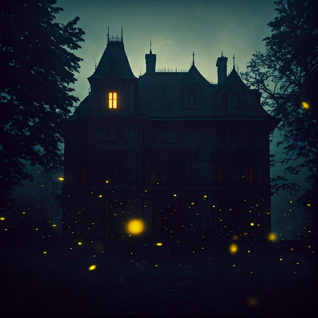Ethereal Mansion at Dusk: A Sinister Silhouette