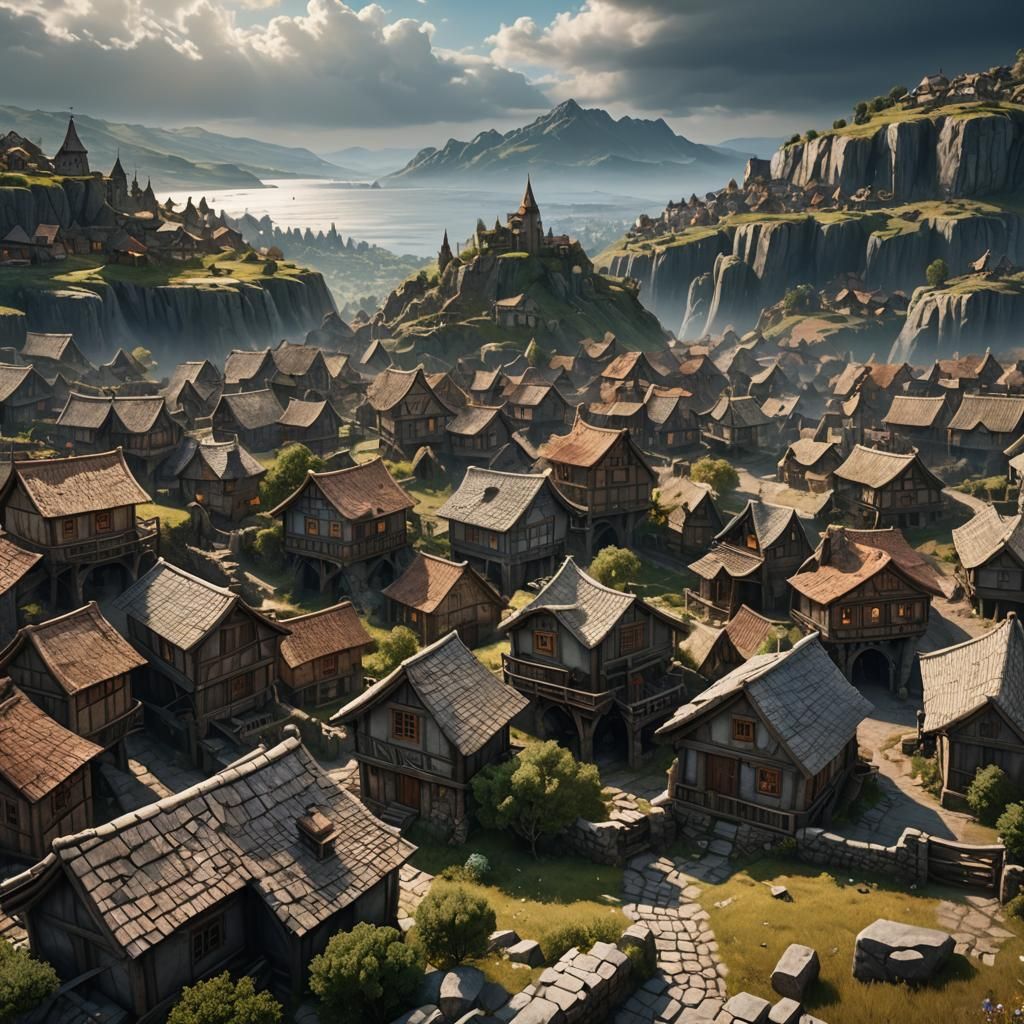 Picturesque Village Vista in Detailed Matte Painting