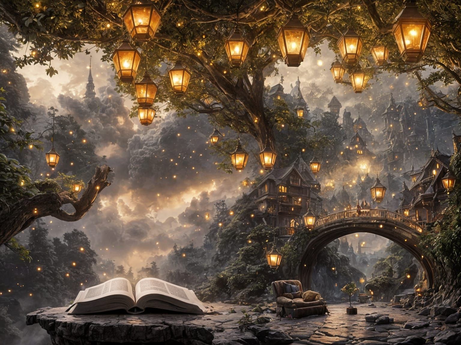 Surreal Cloud Living Room with Floating Furniture