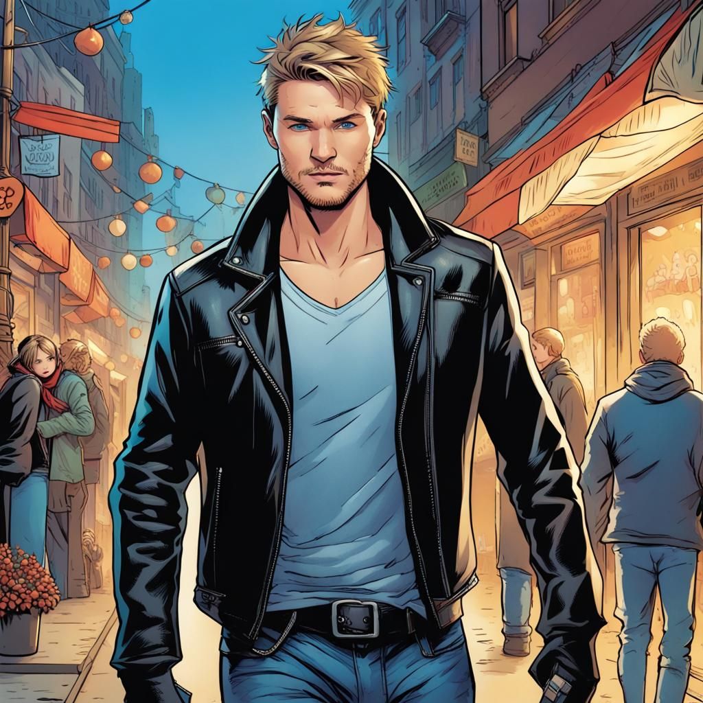 Festive Street Scene in Comic Book Style