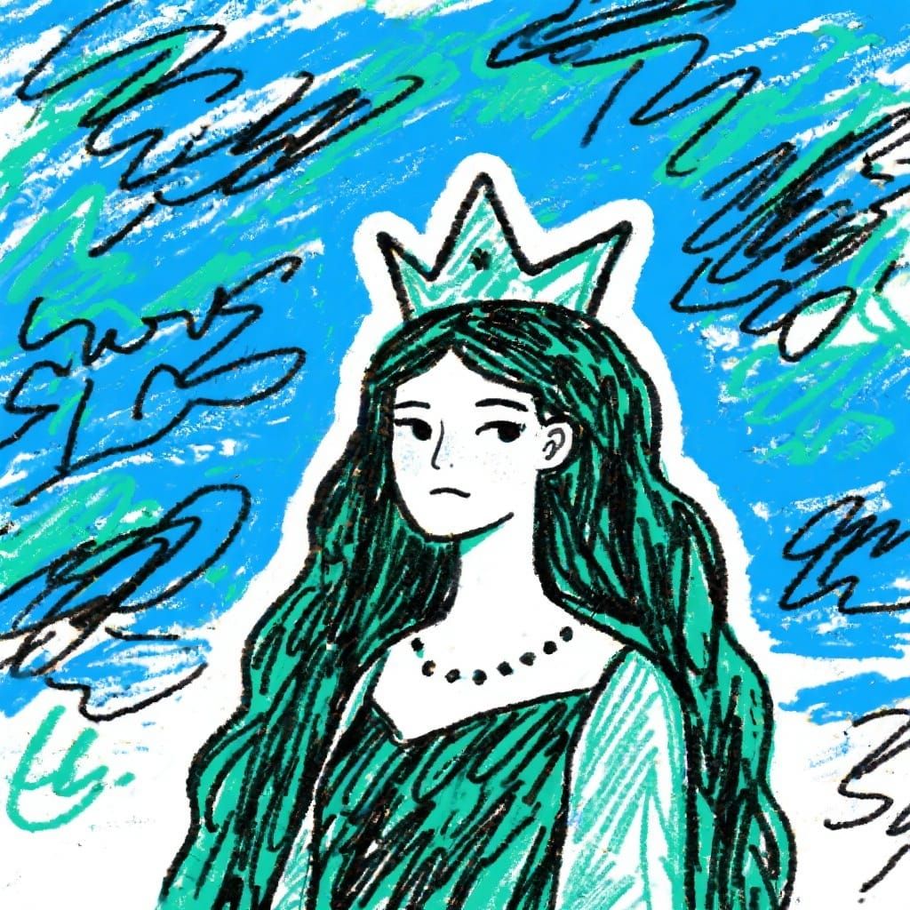 Minimalist Princess Portrait in Teal Swamp