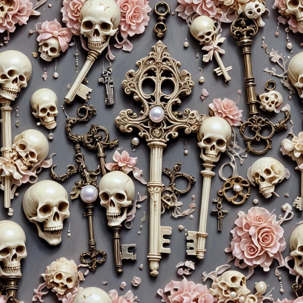 Ornate Bone Skeleton Key in Impressionist Style