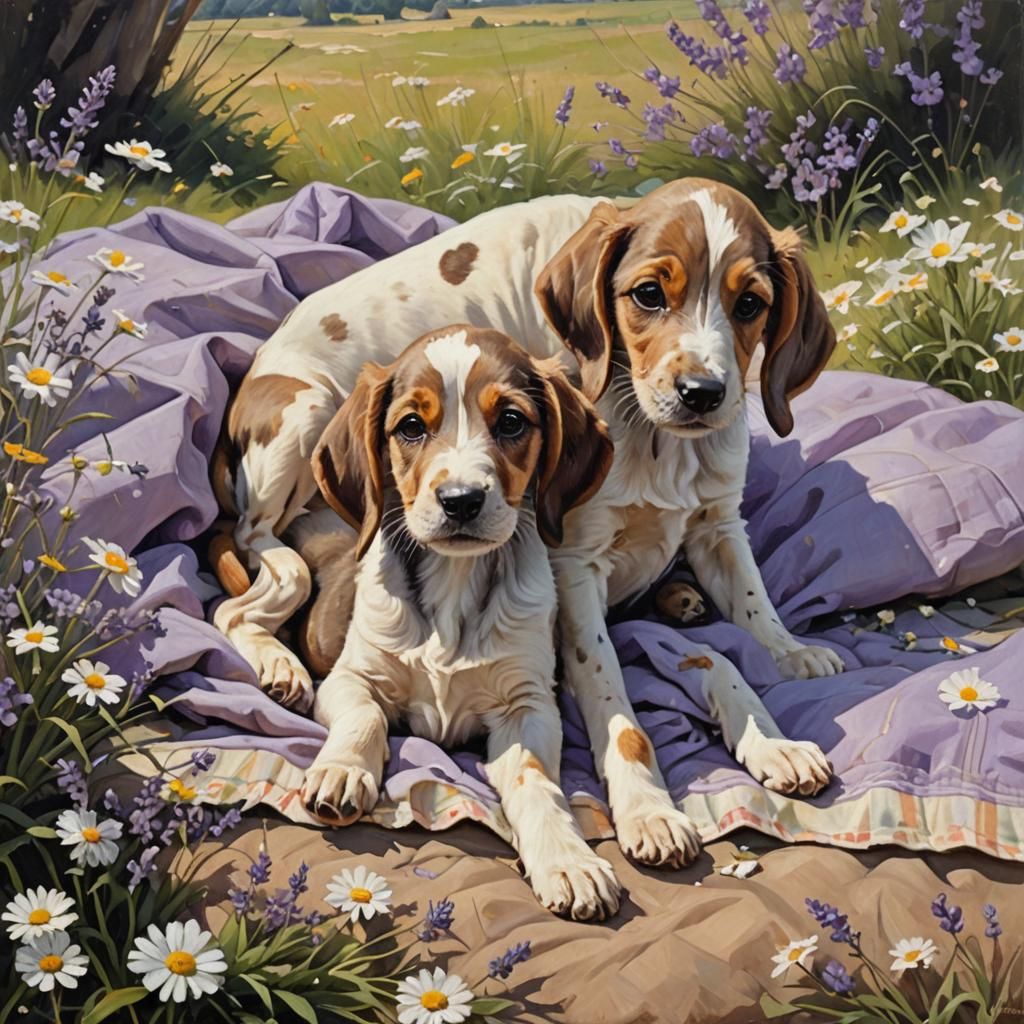 Hound Puppy's Contentment: An Oil Painting