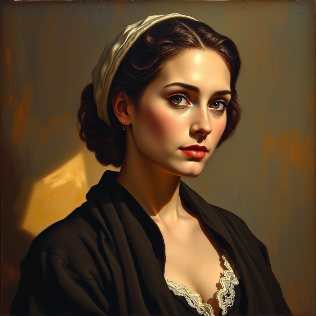 Serene Woman in Golden Light, Russian Realism Style