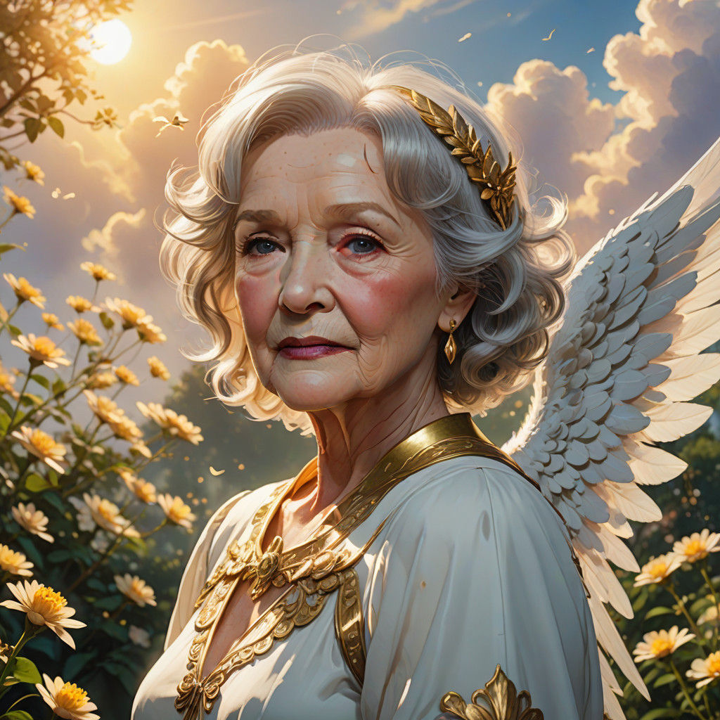 Betty White as an Angel in Heavenly Garden
