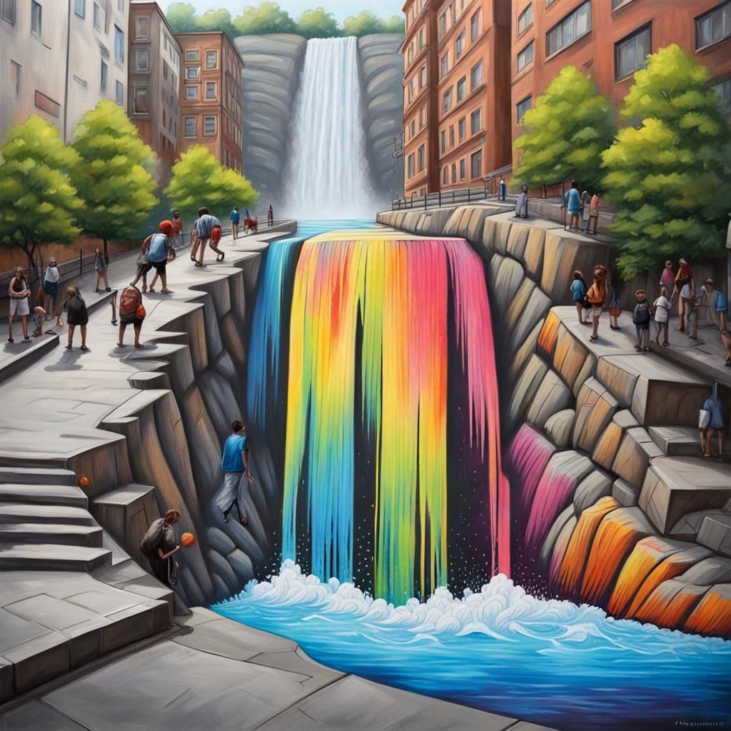 Sidewalk Chalk Art: Optical Illusion Waterfall