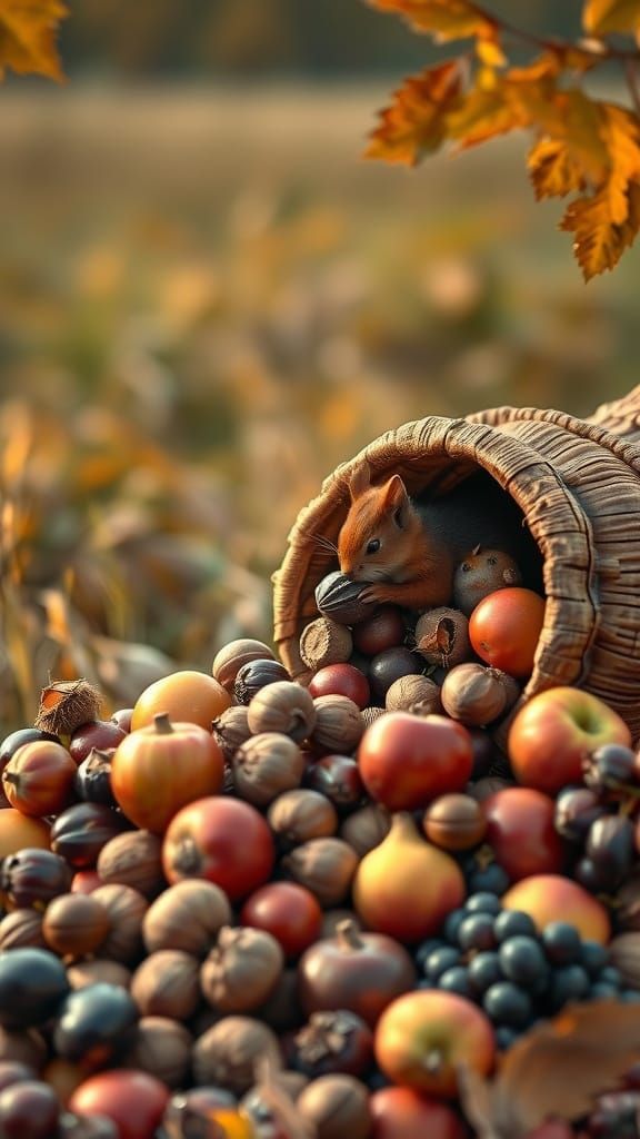 Autumn Cornucopia Overflowing with Harvest Bounty