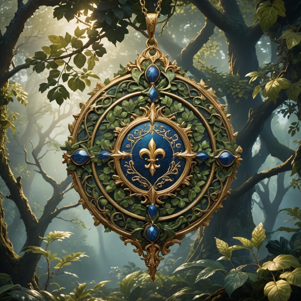 French Royal Medallion in a Misty Forest