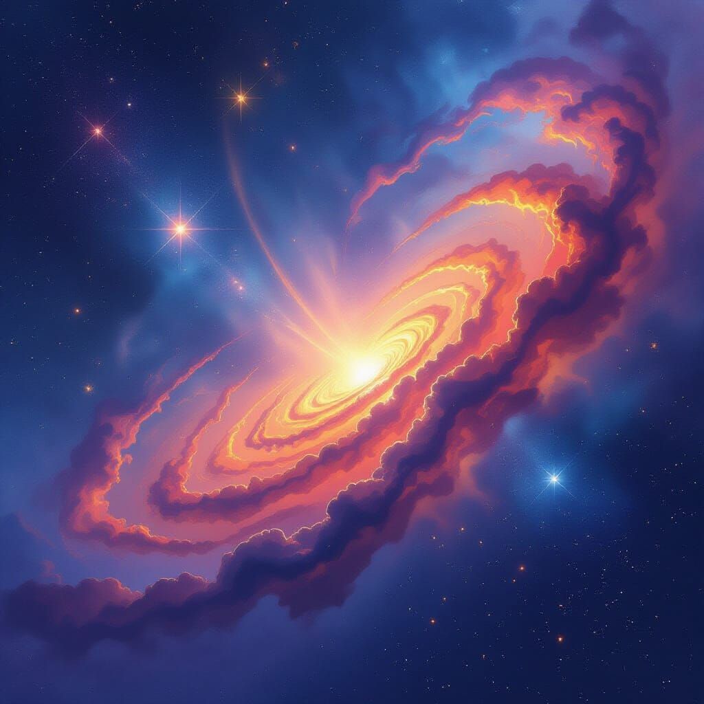 Vibrant Watercolor Nebula with Cosmic Dust and Stars