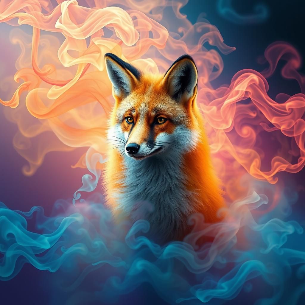 Fox Dissolving into Intricate Smoke: Digital Painting