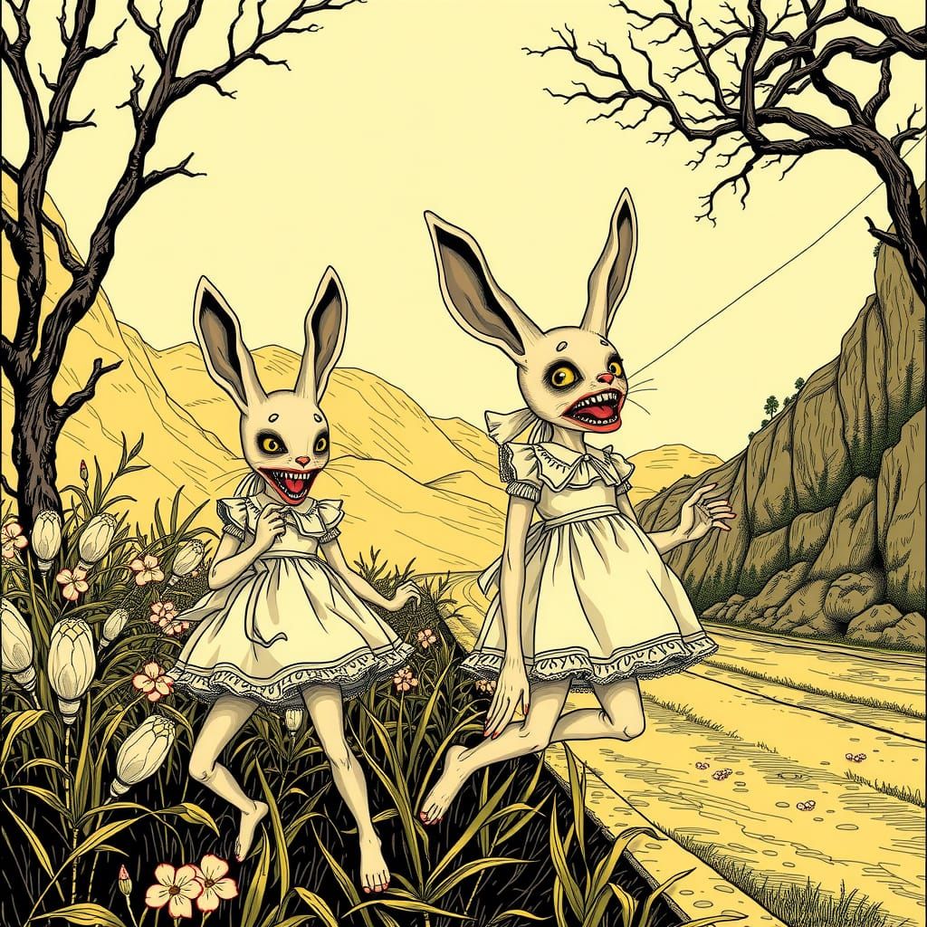 Grotesque Bunny Girls Lurking on Mountain Road