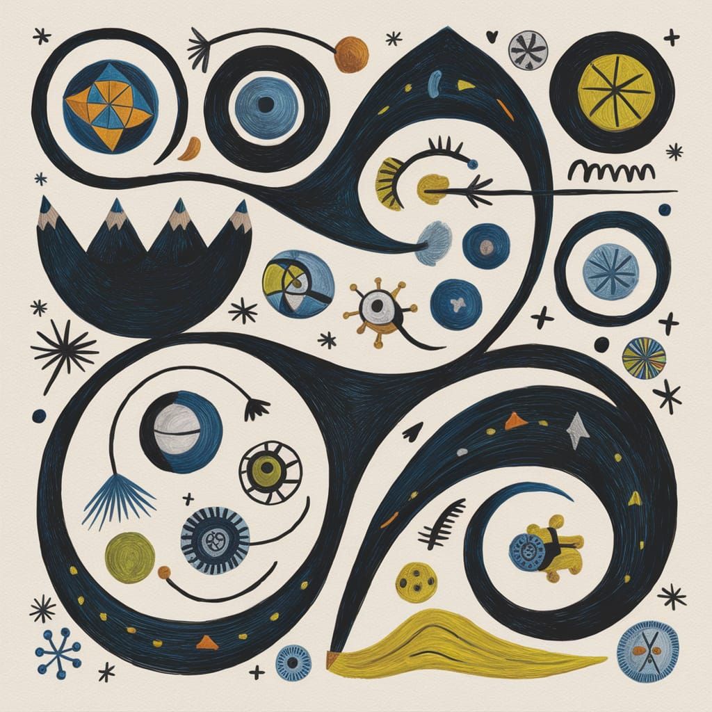 Pencil Transforms Into Universe, Bosch Miro Style