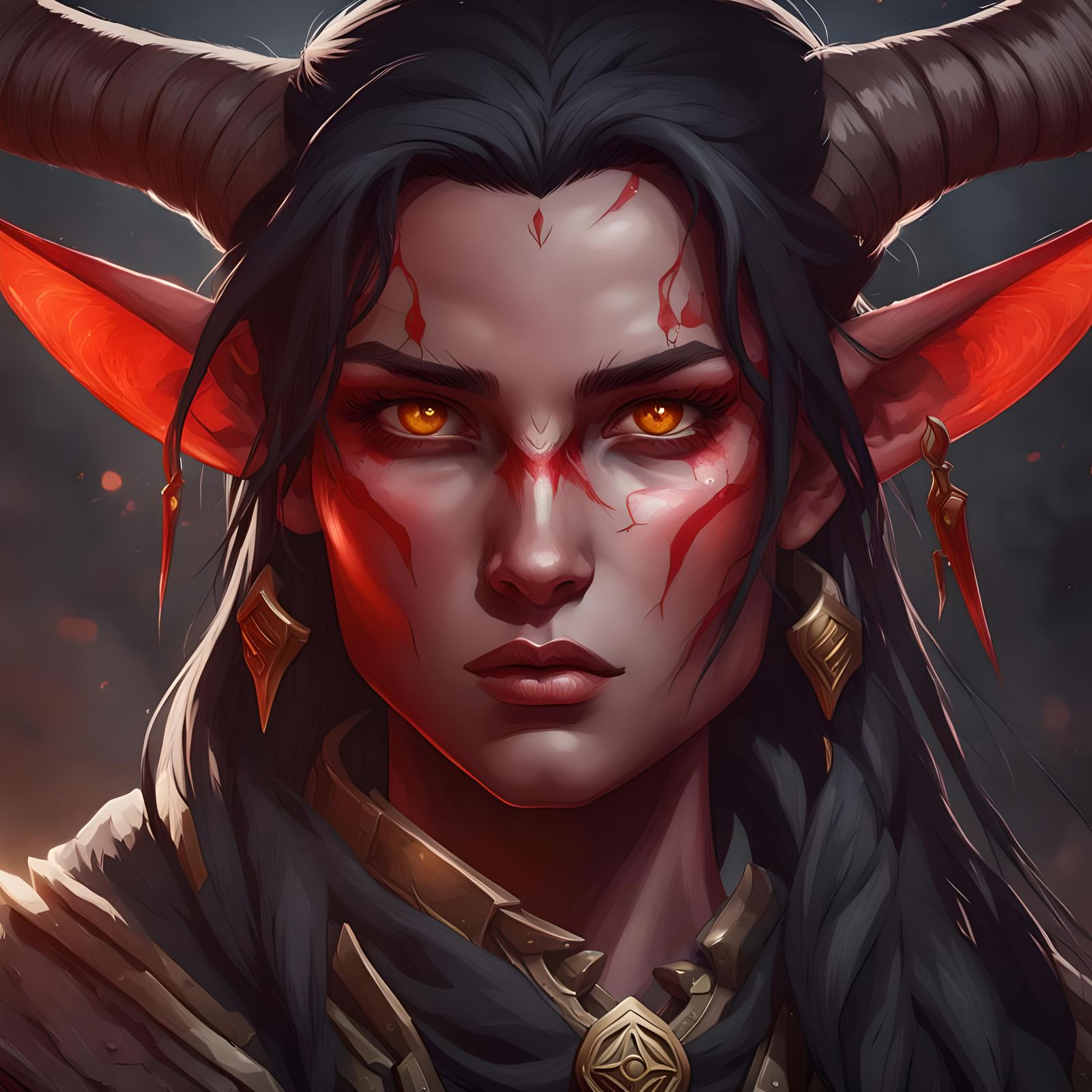 Tiefling Ranger Portrait in Digital Art Style