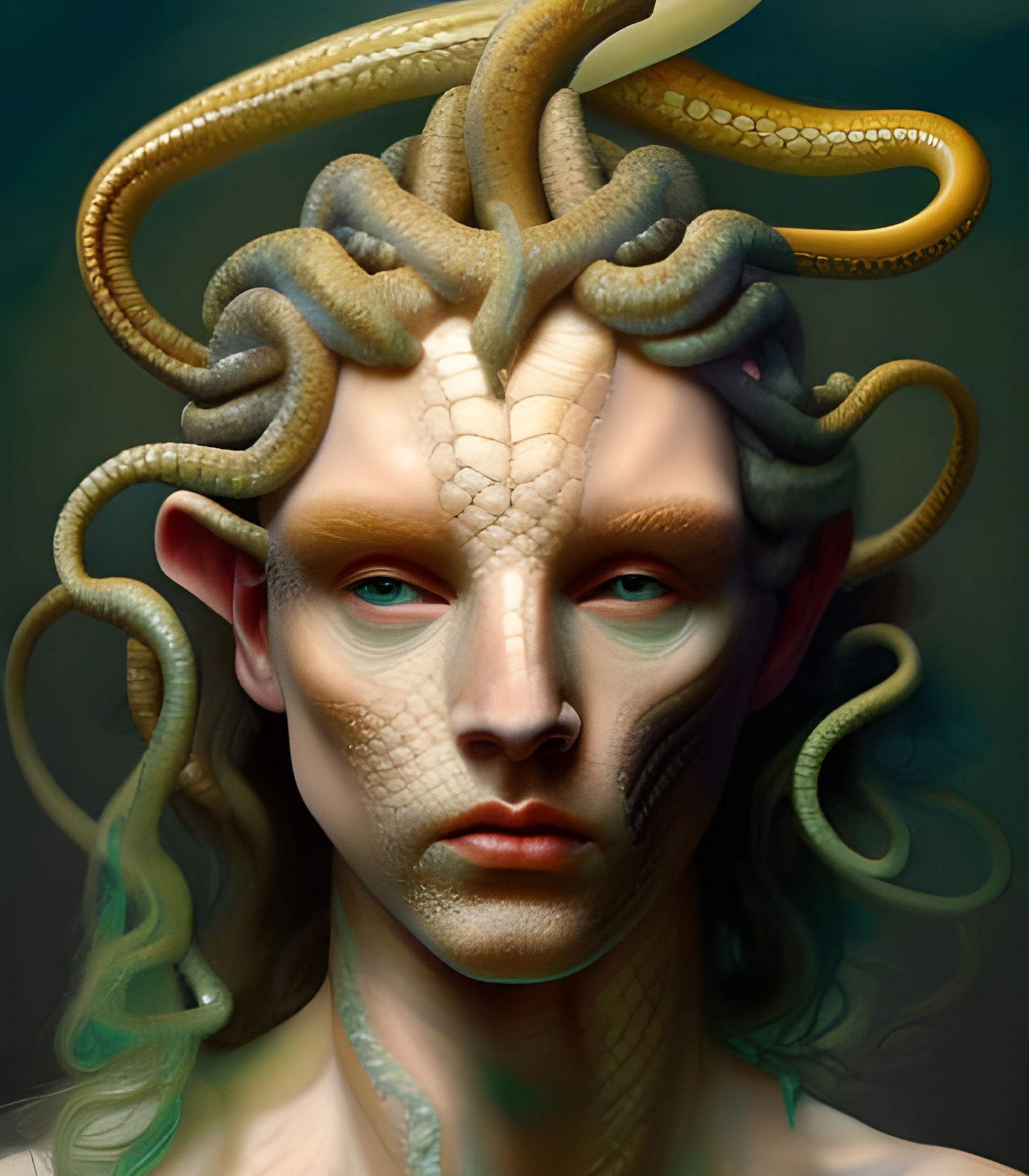 Gender-Swapped Medusa with Albino Snake Hair in Art Nouveau ...