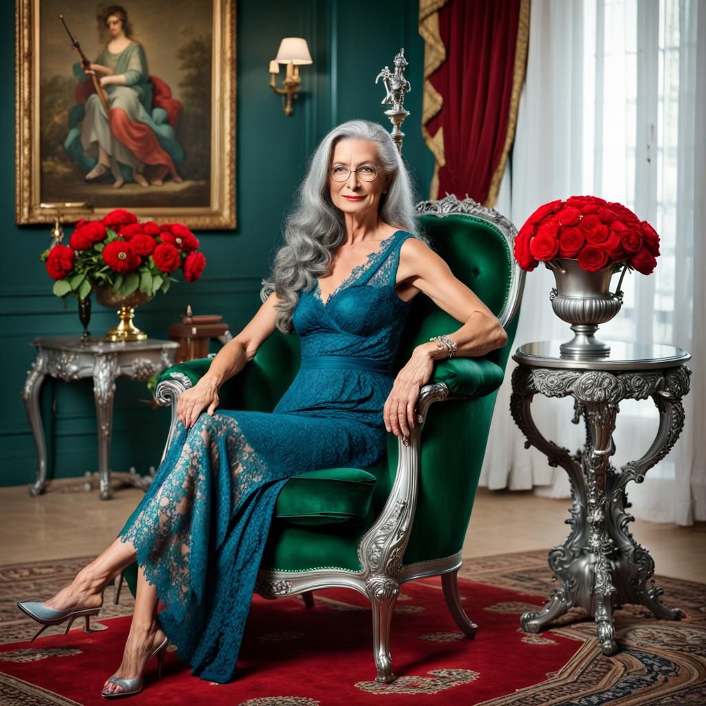 Elegant Woman in Red Dress, AI-Generated Image