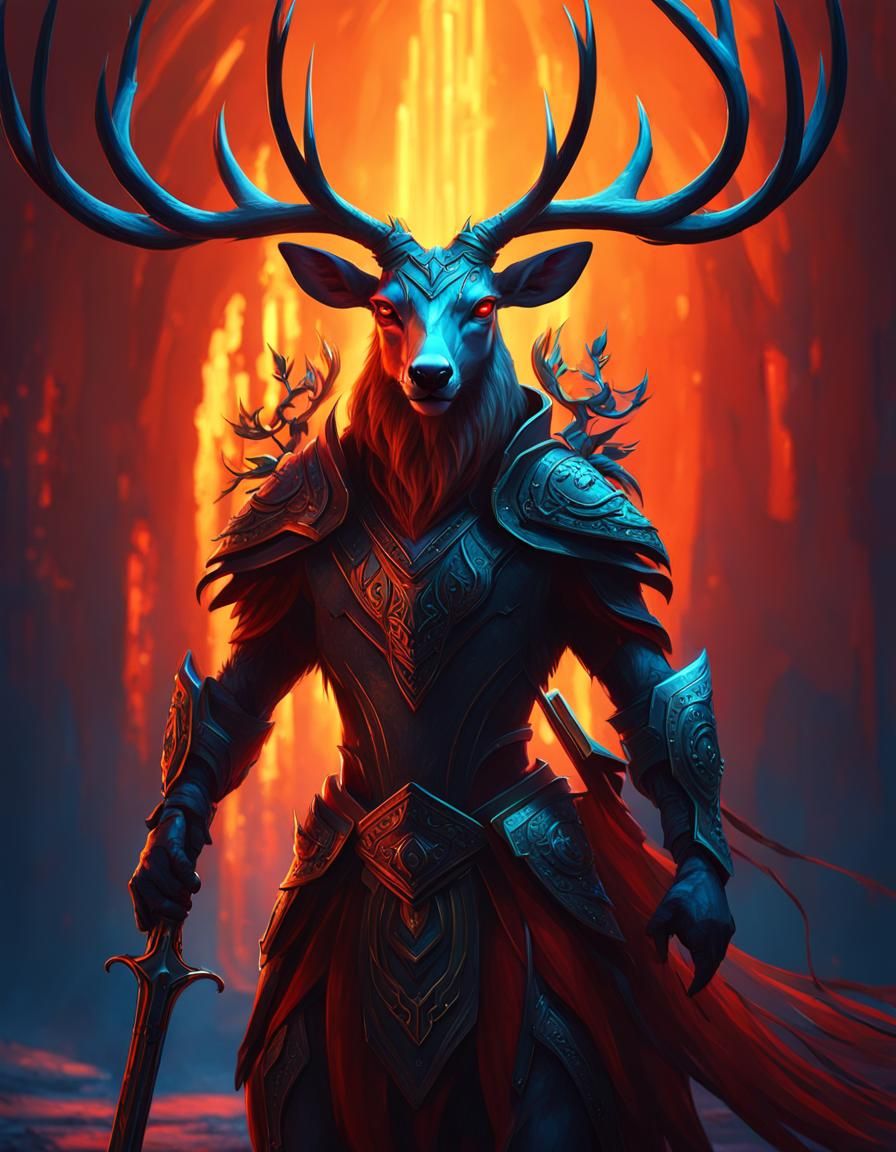 Deer-Noodle Hybrid Creature in Fantasycore Style