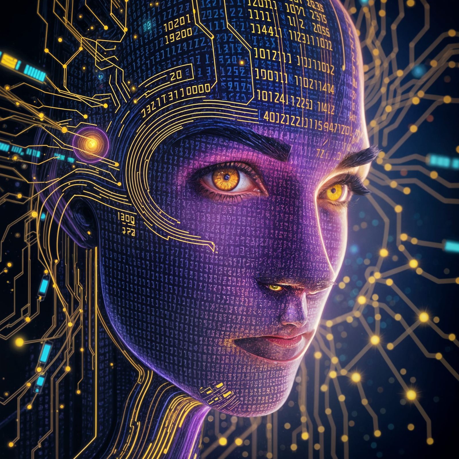 Digital Face Made of Code and Pixels